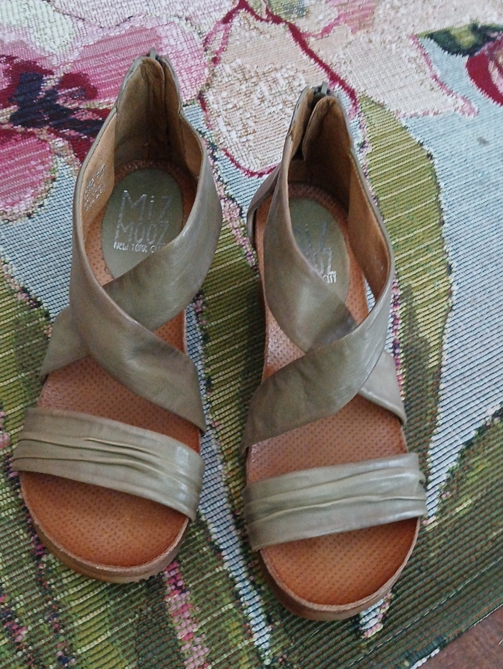 Miz Mooz Olive Green Leather Crisscross Sandals